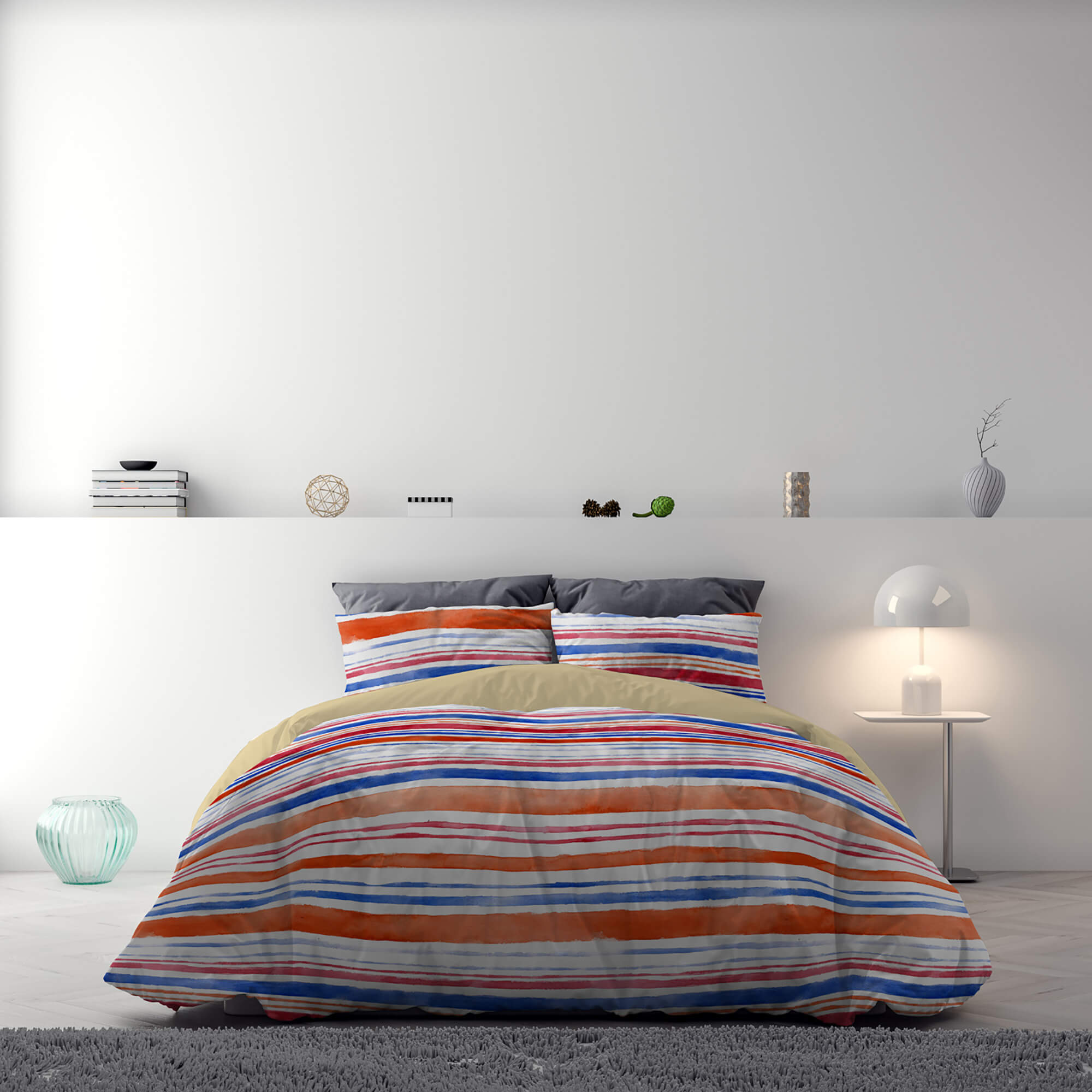 Copripiumino Singolo con Stampa sul Sacco e Federe Doubleface Strisce