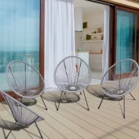 Set di 4 Sedie da Giardino Ovali in Rattan PE e Metallo in Stile Boho Chic, Grigio Chiaro