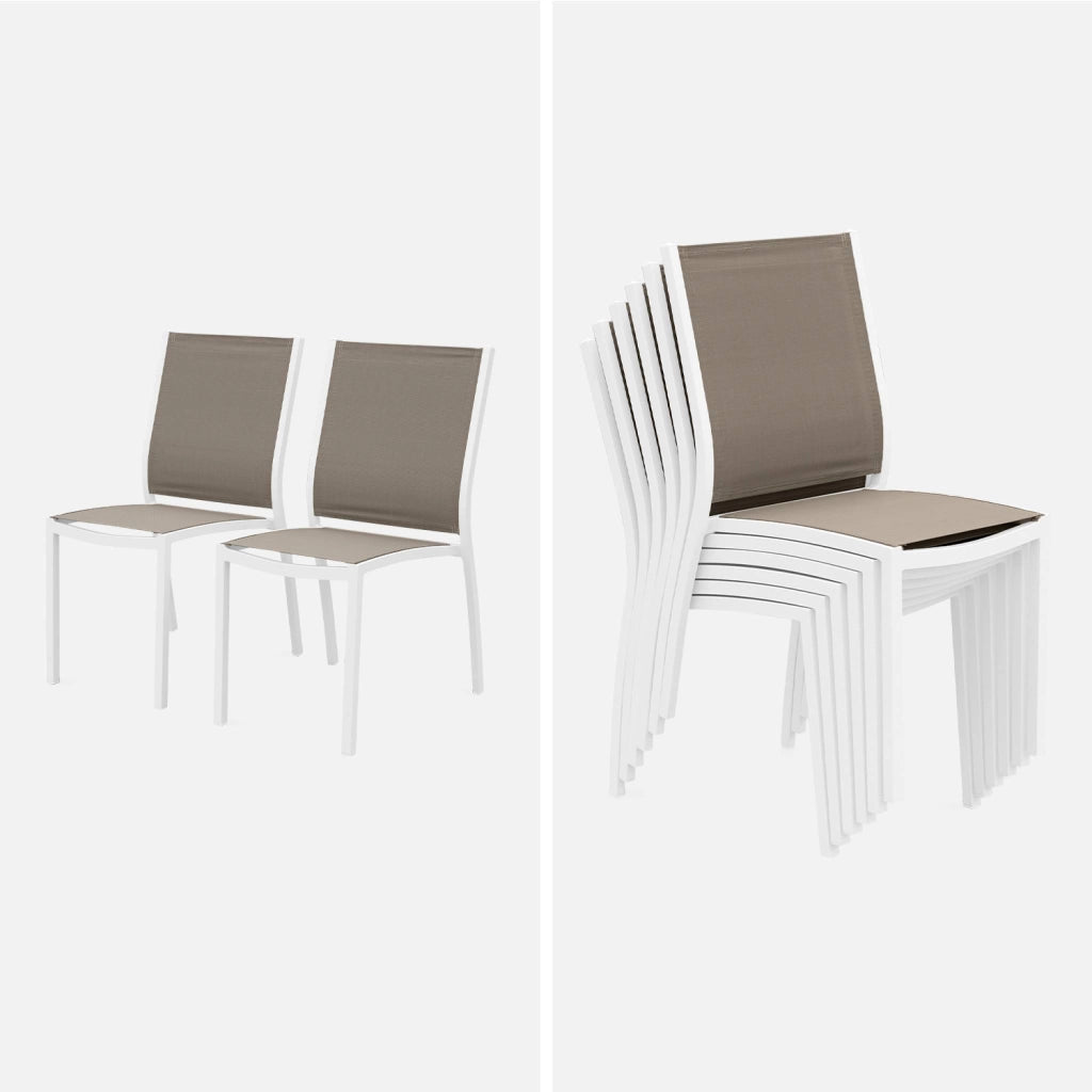 Set tavolo da giardino allungabile in alluminio con 6 sedie, bianco