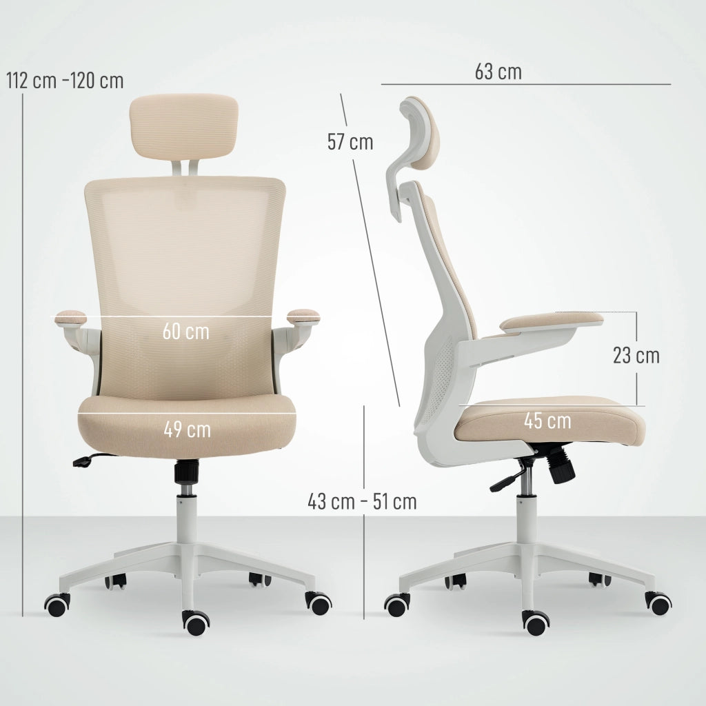 Sedia da ufficio ergonomica ¨C zephmum ¨C beige, braccioli reclinabili, supporto lombare, 60x63x120cm