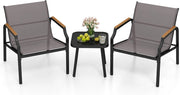 Set da Giardino a 3 Pezzi, Set Mobile da Esterno con Talaio in Metallo, Poltrona e Tavolino Quadrato, Set da Bistro con 2 Poltrone, per Giardino Cortile Piscina