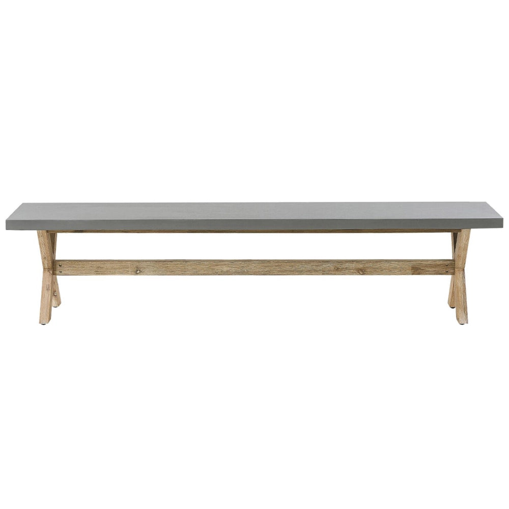 Set da pranzo per esterni in fibra di cemento grigio legno di acacia chiaro 8 persone tavolo 2 panche 2 sgabelli design moderno