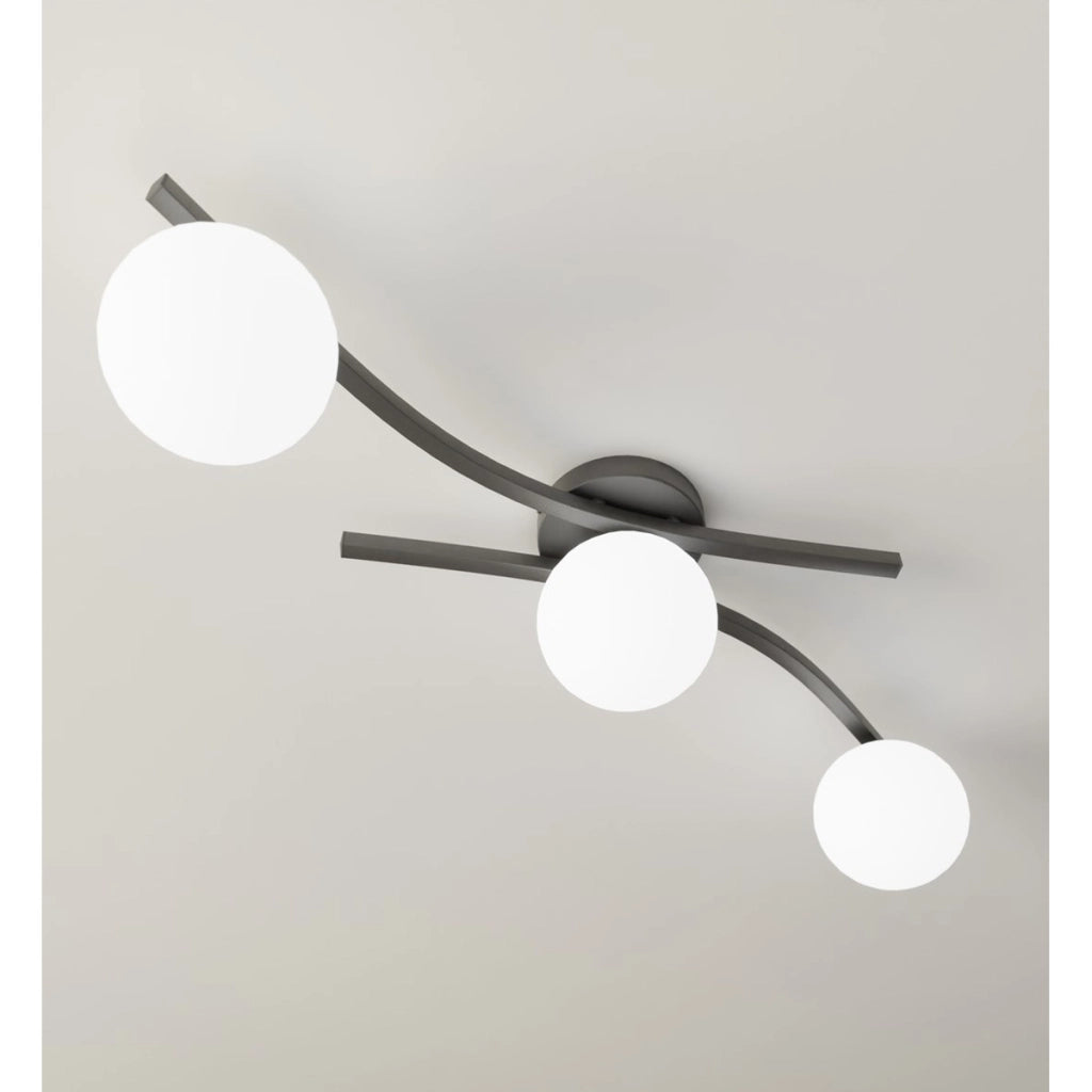 Lampada a sospensione Opus in acciaio nero opaco e vetro opalino