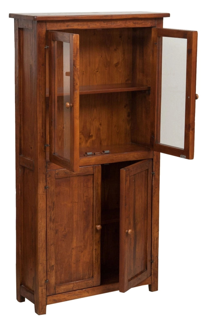 Biscottini Vetrina Credenza Country in legno massello di tiglio finitura noce L68xPR25xH130 cm. Made in Italy