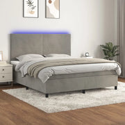 Letto a Molle Materasso e LED Grigio Chiaro 180x200 cm Velluto 3136017