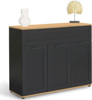 Credenza VITO 100 cm con 3 ante e 1 cassetto, nero e piano in legno