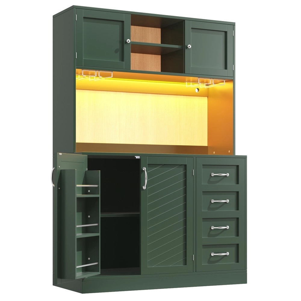 Credenza con LED e Cassetti ¨C Xylo ¨C Verde/Nero/Bianco, 4 Ante, 120x40x188