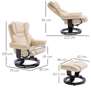 POLTRONA RELAX Girevole con poggiapiedi Set da 2 pezzi 80x79x100 cm Similpelle Crema