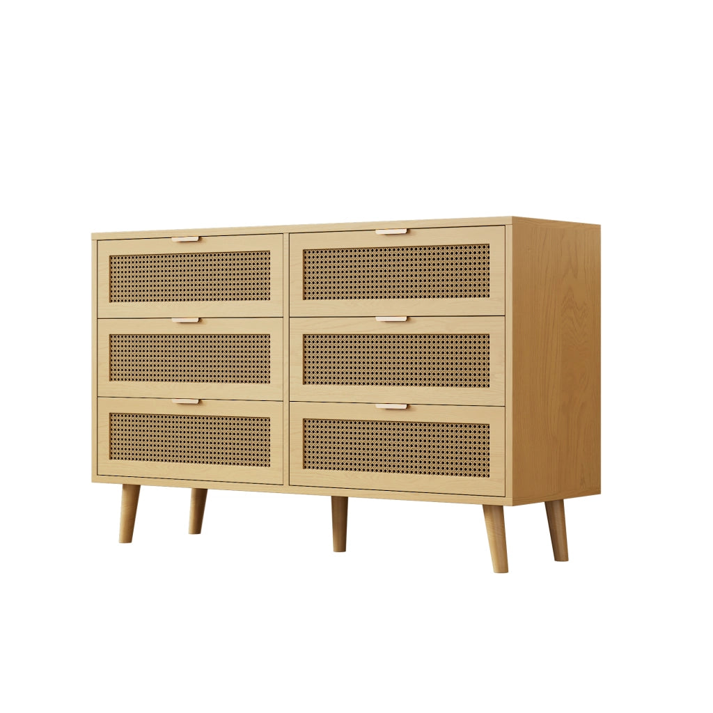 Com¨° con 6 cassetti in stile r¨¦tro, credenza in truciolare e legno massello, colore noce, 120x76,5x40 cm