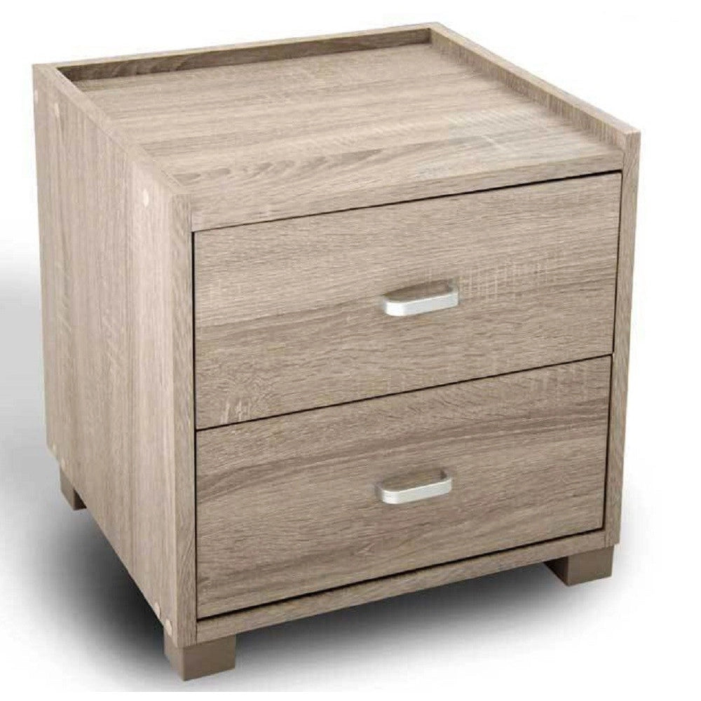 Trade Shop - Comodino Camera Letto Moderno 2 Cassetti Legno Rovere 44x43x40cm Mobile 623462 -