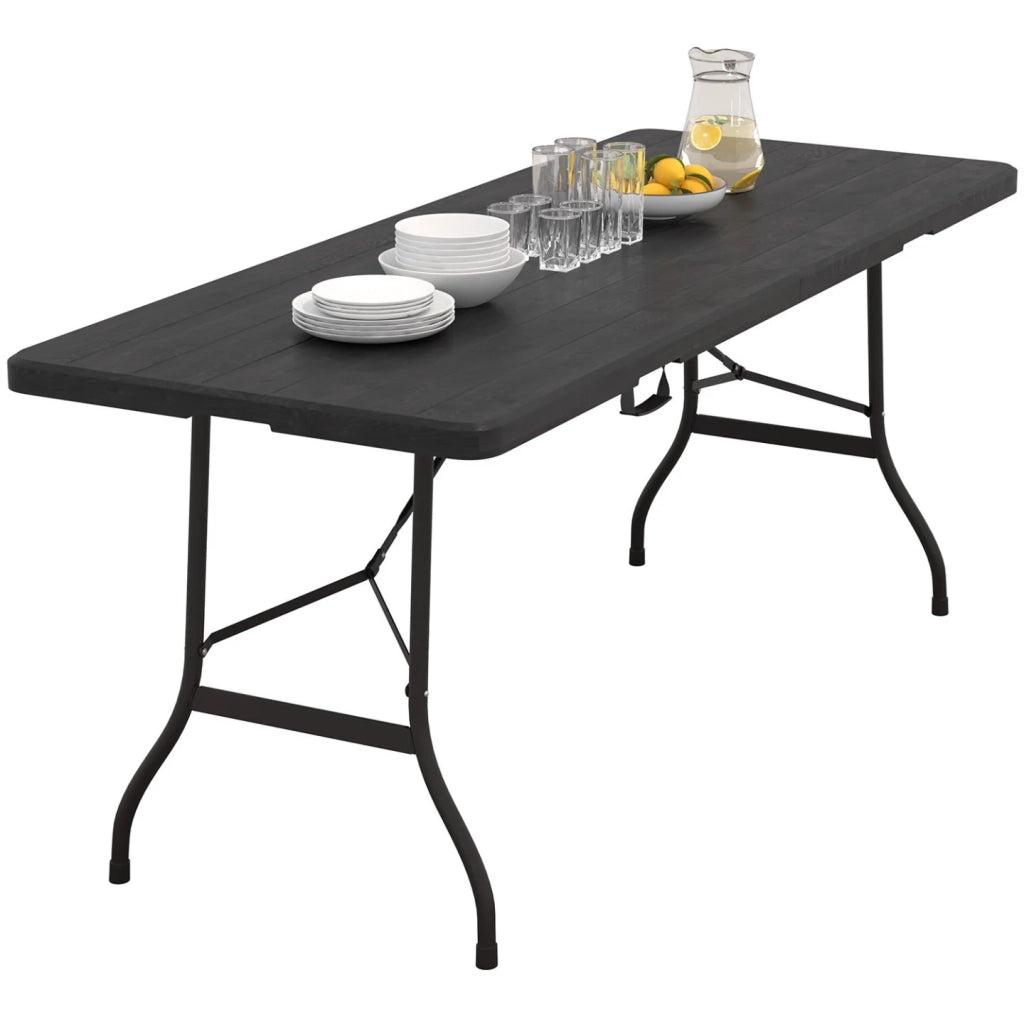 IDMarket - Tavolo occasionale portatile pieghevole 180 CM per il campeggio o l'accoglienza legno nero