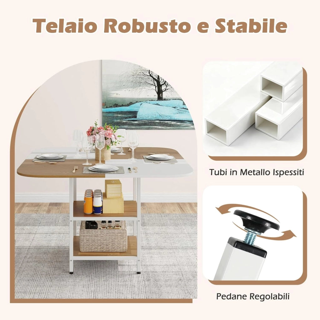 Tavolo da Pranzo Moderno, Tavolo Quadrato per Cucina con Piano Multicolore, Scaffale a 2 Livelli e Piedini Regolabili, Tavolo Console in Legno per Soggiorno, Sala da Pranzo e Cucina