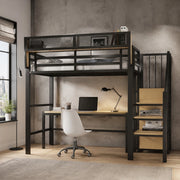 Letto a soppalco 90x200 nero con ripiano regolabile