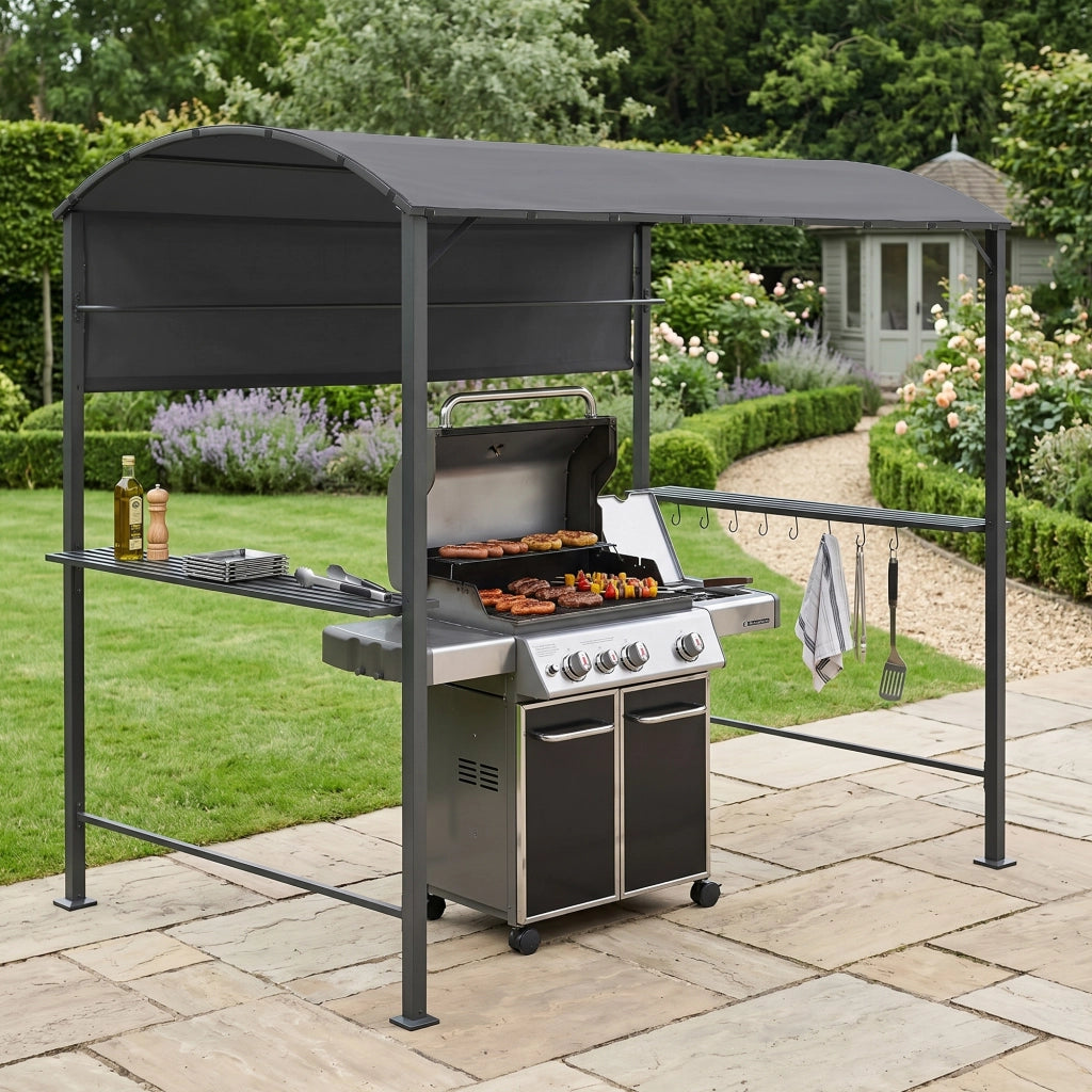 Gazebo per Barbecue Pyrgos con 2 Ripiani 215 x 220 x 140 cm - Grigio Scuro [en.casa]