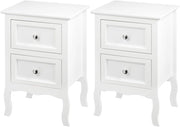 Set di 2 Comodini Shabby Chic Bianchi con 2 Cassetti per Camera da Letto Comodino da Notte in MDF 40x30x60cm TS119ws