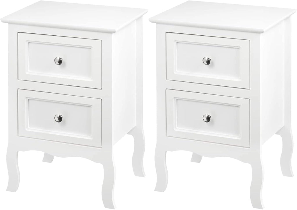 Set di 2 Comodini Shabby Chic Bianchi con 2 Cassetti per Camera da Letto Comodino da Notte in MDF 40x30x60cm TS119ws