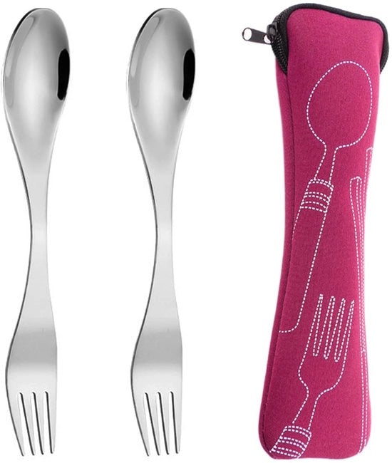 Set da cucina 2-in-1 - Forchette/Legnette - Tas da portare - Acciaio inossidabile - 19 cm - Per campeggio/Picnic