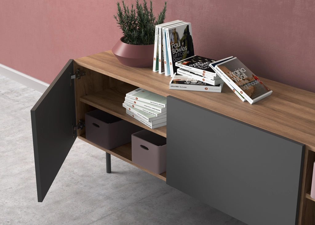 Mobile TV Herdasa effetto noce e grafite gambe grafite 52x180x44