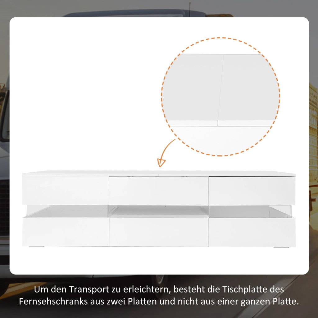 Mobile TV moderno bianco a specchio - Zephmum - 160x39x45 cm, LED, 2 ante, cassetto, per TV 70 pollici