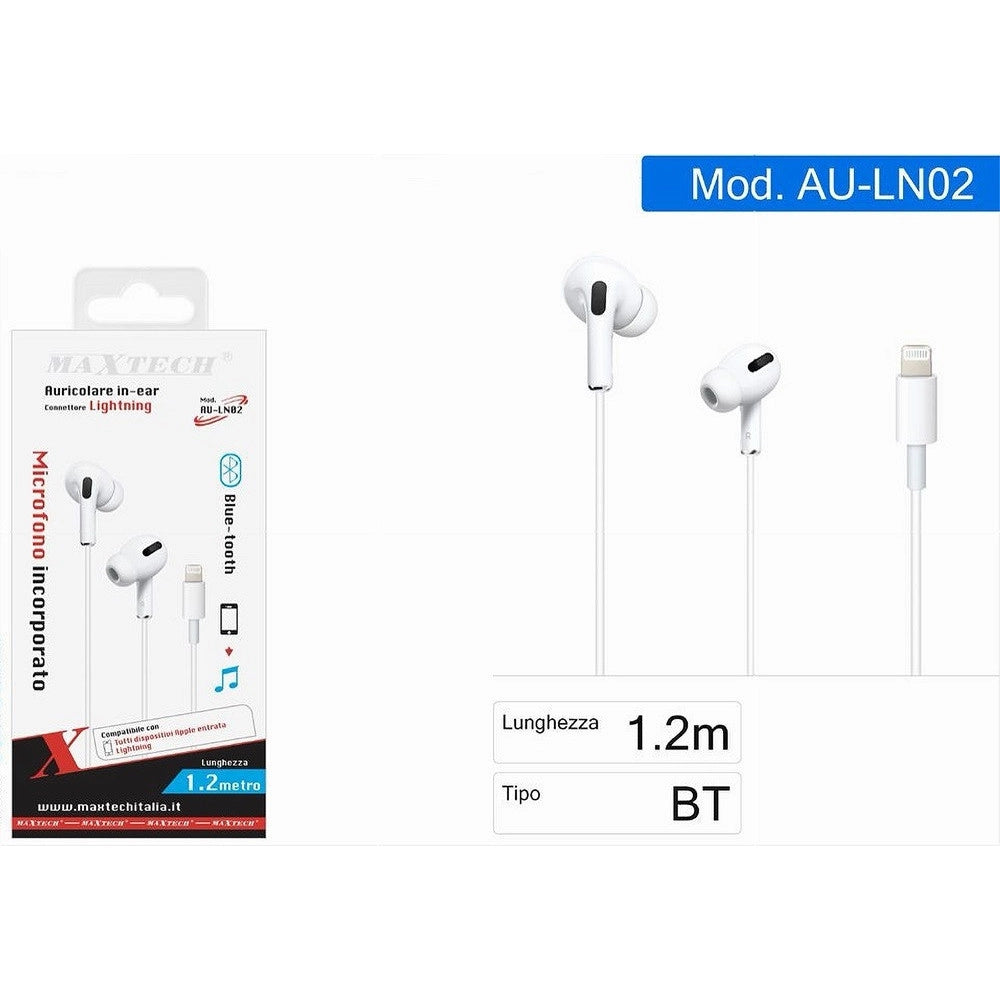 Trade Shop - Auricolari In Ear Cuffie Connettore Lightning Iphone Ipad Ipod Bluetooth Au-ln02 -