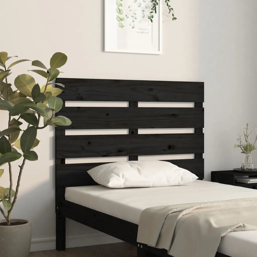 Testiera per Letto Nera 100x3x80 cm in Legno Massello di Pino 821336