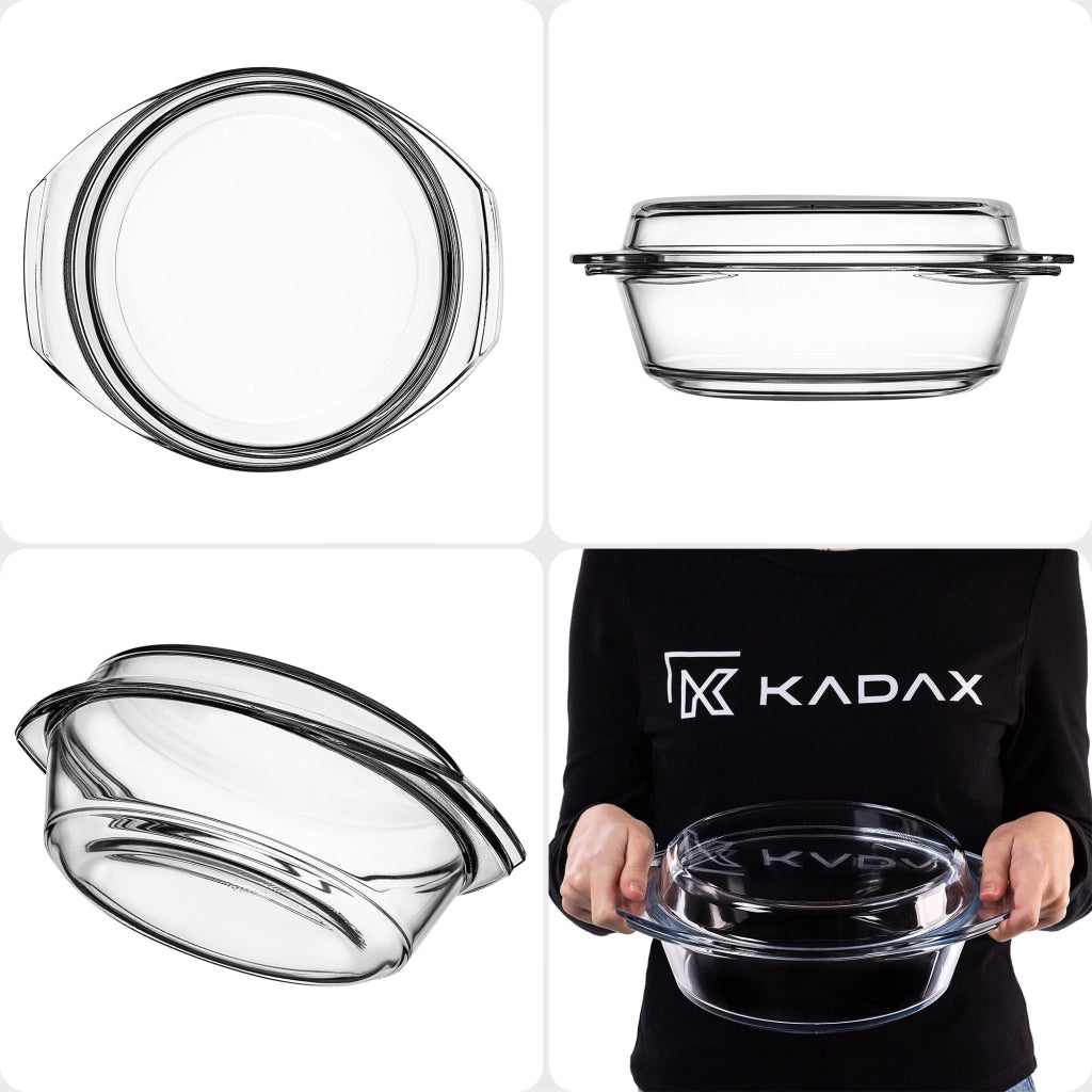 Teglia da forno rotonda in vetro KADAX da 2,8 litri con coperchio