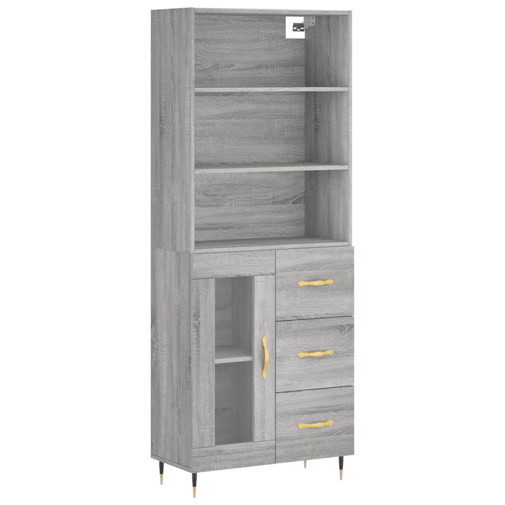 Buffet credenza cassettiera armadio mobile contenitore organizer cucina soggiorno salotto rovere Sonoma alto 69,5 x 34 x 180 cm legno ingegnerizzato grigio 02_0035437