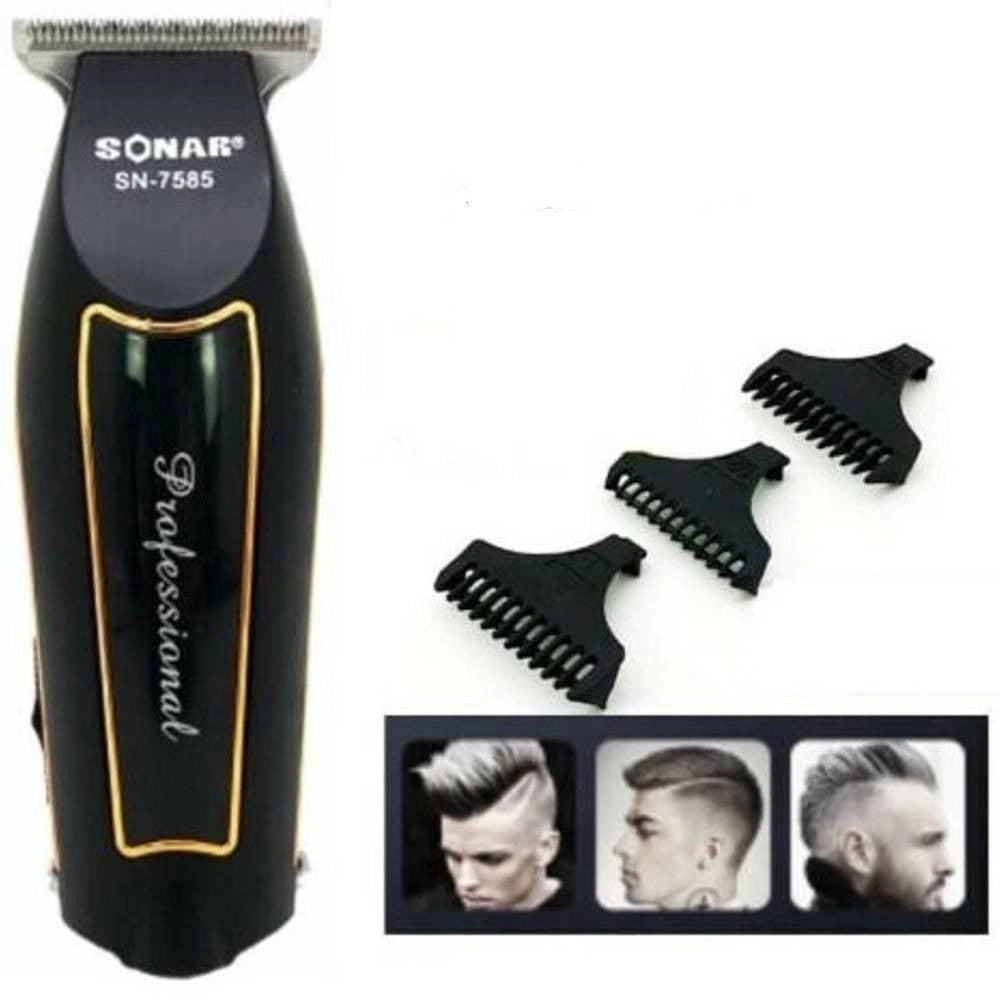 Trade Shop - Rasoio Elettrico Regola Barba Taglia Capelli Batteria Ricaricabile 3 Pettini 7585 -