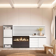 Scarpiera, 274x35x145cm, Camera da letto, Camino elettrico XXL, Cassettiera, Pannelli Decorativi, Bianco RF3556