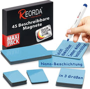 Strisce magnetiche descrittive - 45 magneti descrittivi in 3 misure (blu) | Magnetici descrittivi per lavagne bianche, tabelloni kanban e lavagne magnetiche | Magnetici descrittivi per frigorifero
