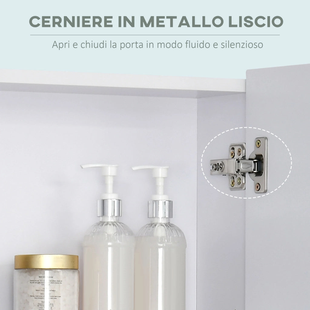 EasyComfort Armadietto a Specchio Rettangolare Montato a Parete con Credenze e Ripiano Regolabile, in MDF e Vetro, 60x15x75cm, Bianco