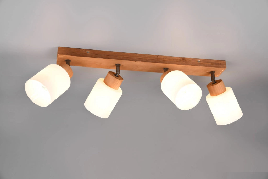 ASSAM BARRA 4 SPOTS BASE LEGNO CON VETRI BIANCHI L. 60CM ATTACCO E14