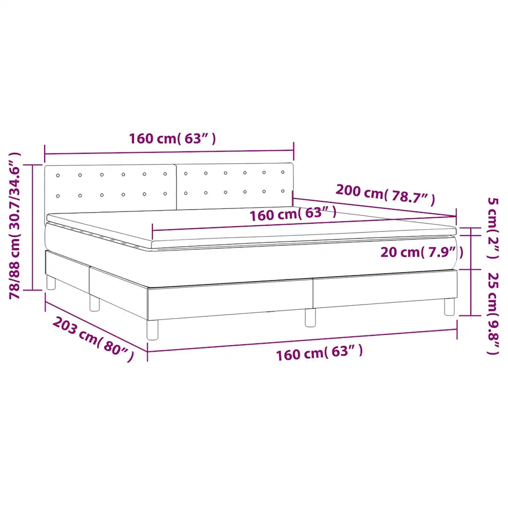 Letto a Molle con Materasso e LED Blu Scuro 160x200 cm 3134655