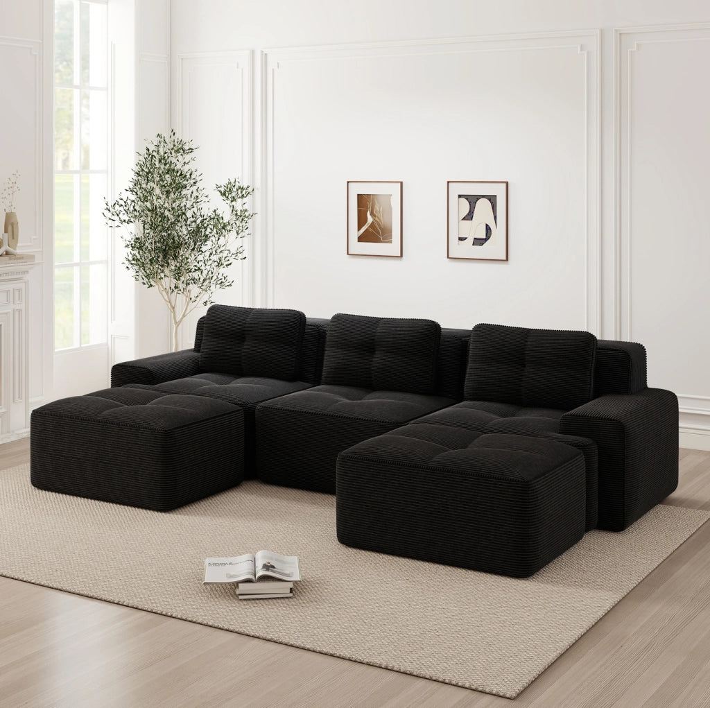 Divano modulare boneless in corduroy nero; 293x177x69 cm