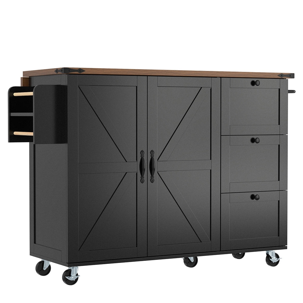 Isola cucina - Xylo - piano scorrevole 2 porte/3 cassetti nero