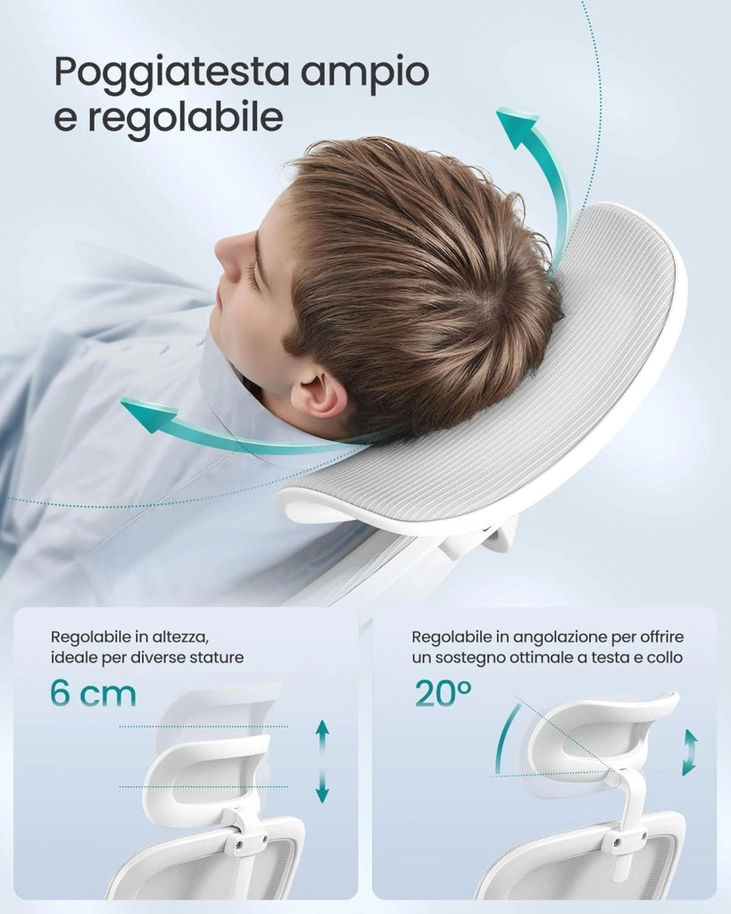 SONGMICS Sedia Ergonomica da Ufficio, Sedia Computer, Tessuto Rete a Doppio Strato, Braccioli Sollevabili, Supporto Lombare Adattabile, Poggiatesta Regolabile, per Studio, Grigio Tortora OBN041G01