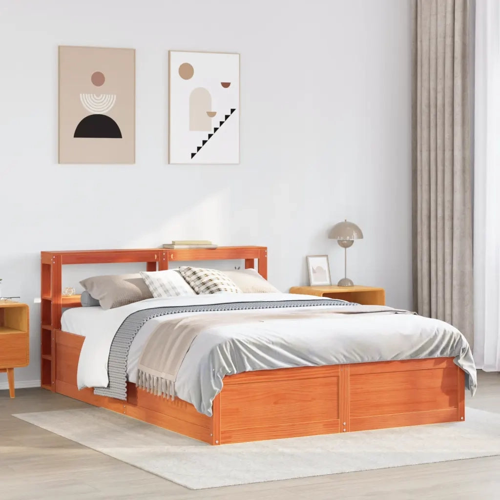 Letto matrimoniale | Letto per adulti | Giroletto con Testiera Marrone Cera 120x190 cm Massello Pino