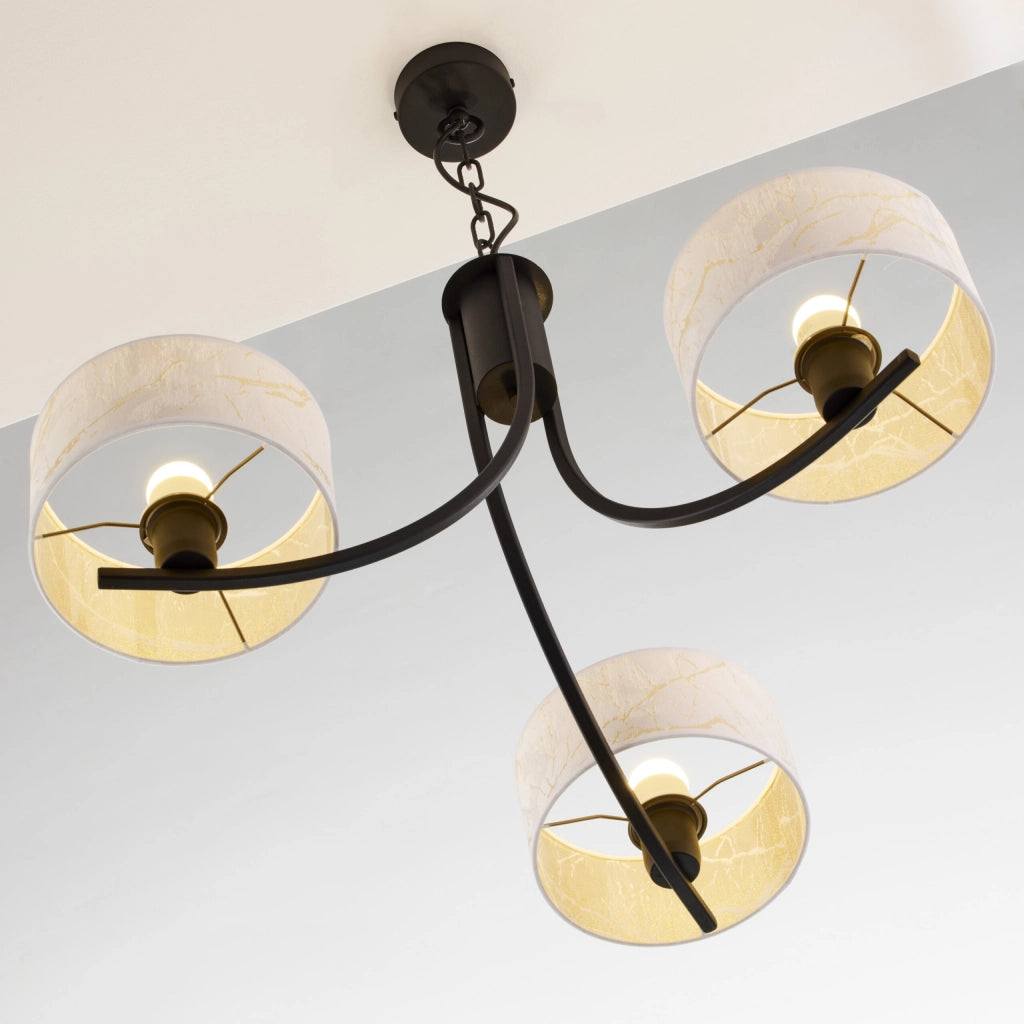 Lampada sospesa nera a catena, paralumi bianchi 3xE27 Jupiter
