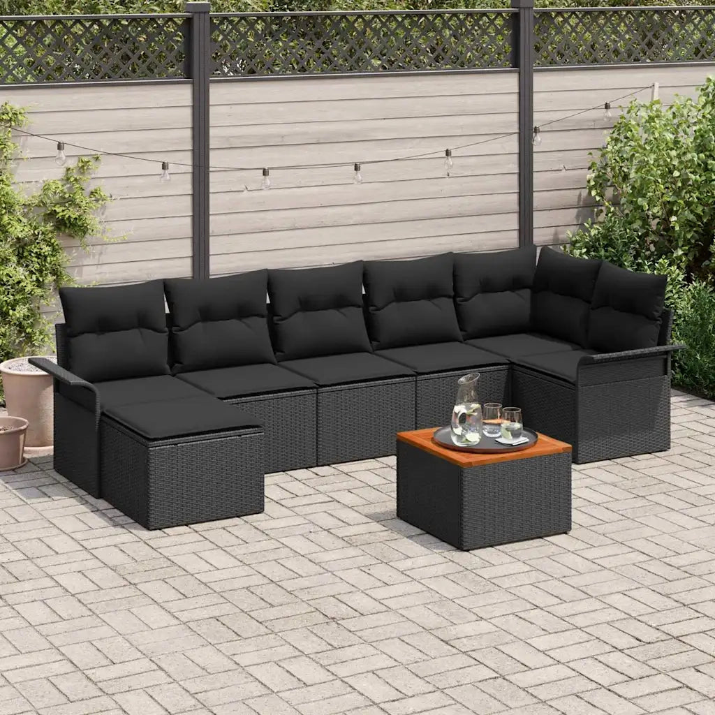 Set Divano da Giardino con cuscino 8 pcs Nero polyrattan