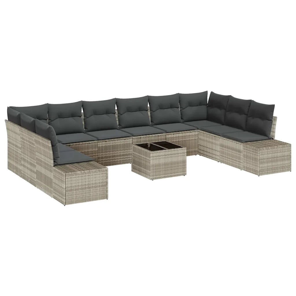Set Divano da Giardino 11 pcs Grigio chiaro polyrattan