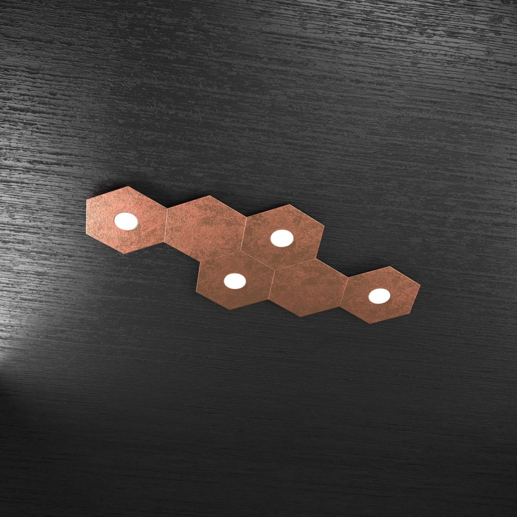 HEXAGON APPLIQUE-PLAFONIERA 4 LUCI + 2 DECORATIVO FOGLIA RAME 1142-4L2D-FR