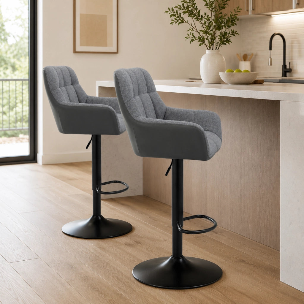Set di 2 sgabelli da bar 57.5x52.5x93-114 cm girevoli a 360 gradi in pelle rigenerata grigio