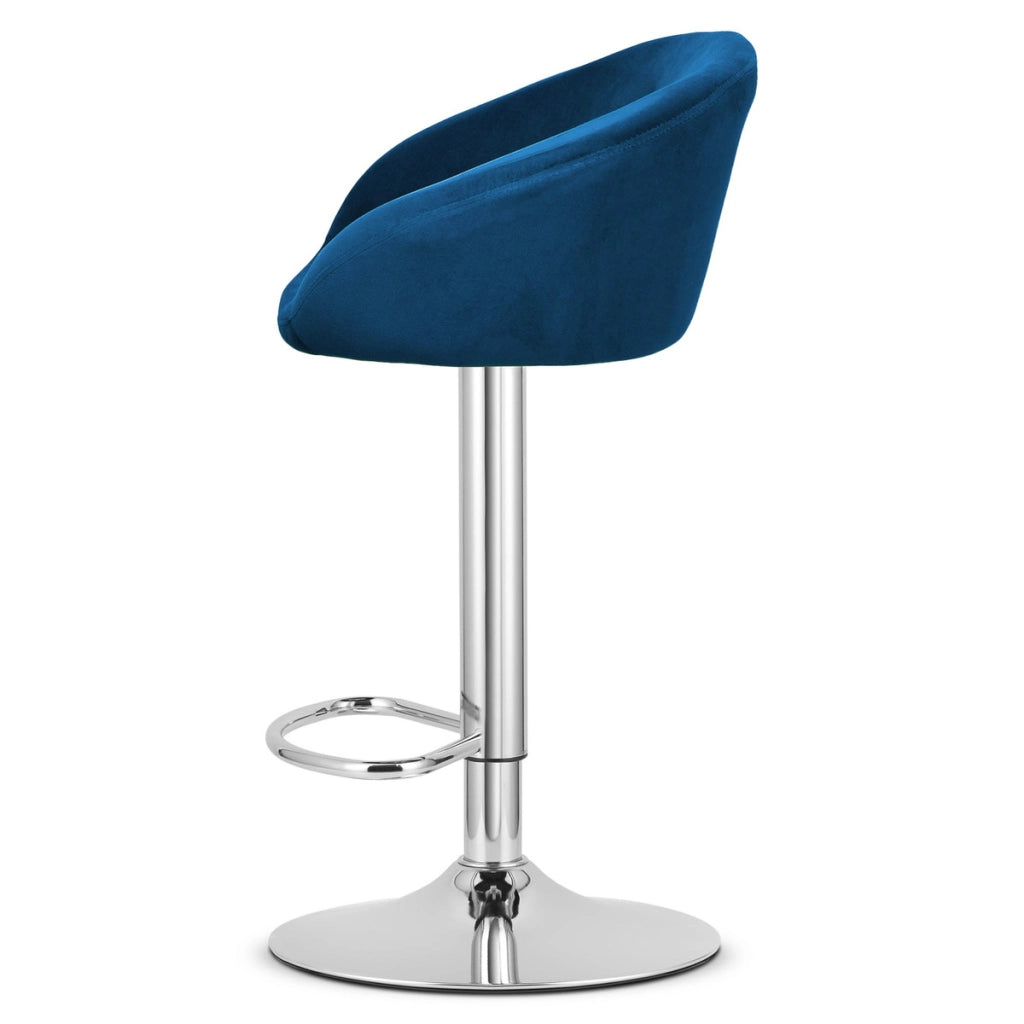 Set di 2 sgabelli da bar East in velluto blu e cromo