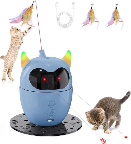 Giocattolo interattivo per gatti caricabile con pennelli colorati rossi - Giocattolo intelligente per gatti e cani (blu)