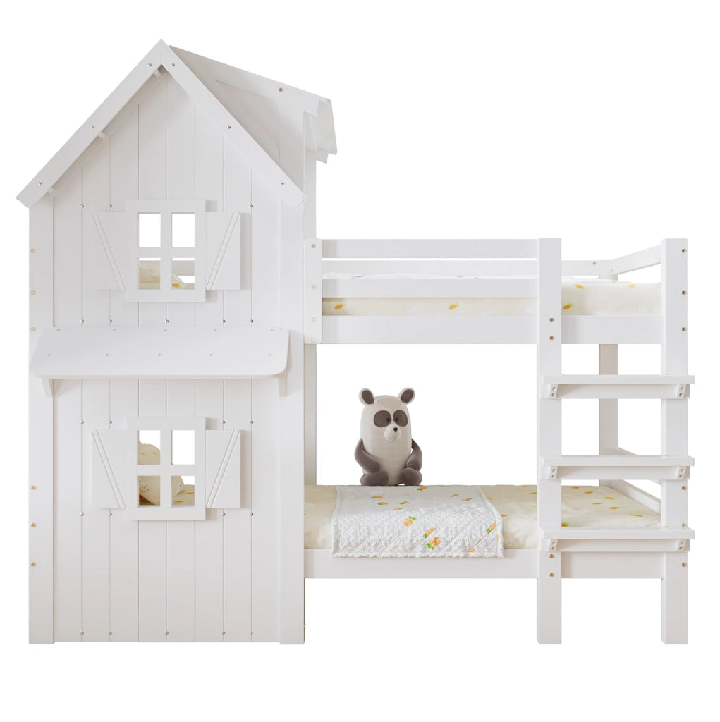 Letto a castello per bambini bianco con tetto 90x200 cm