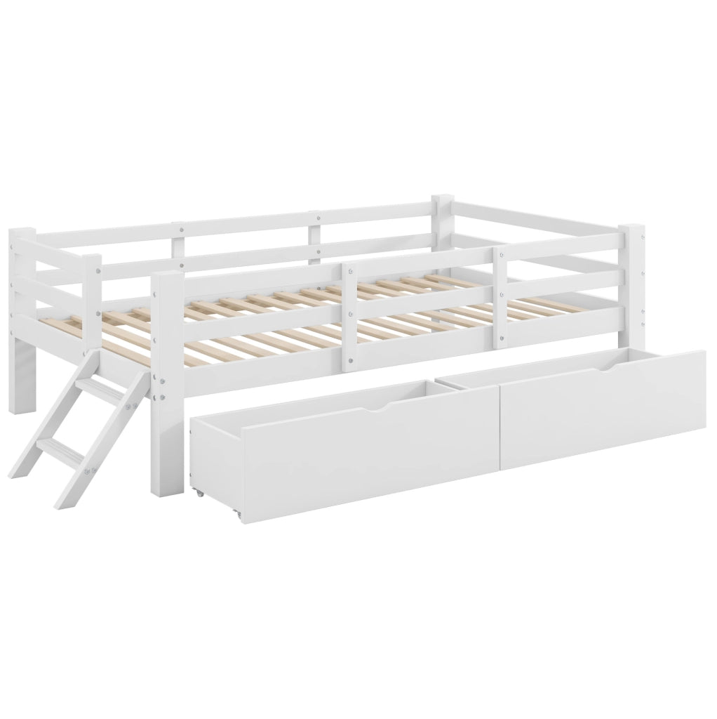 Letto a piattaforma 90x200 cm con 2 cassetti in MDF e compensato bianco