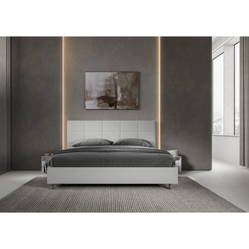 Letto imbottito Matrimoniale 180x210 cm Mika - Bianco,Similpelle,Contenitore