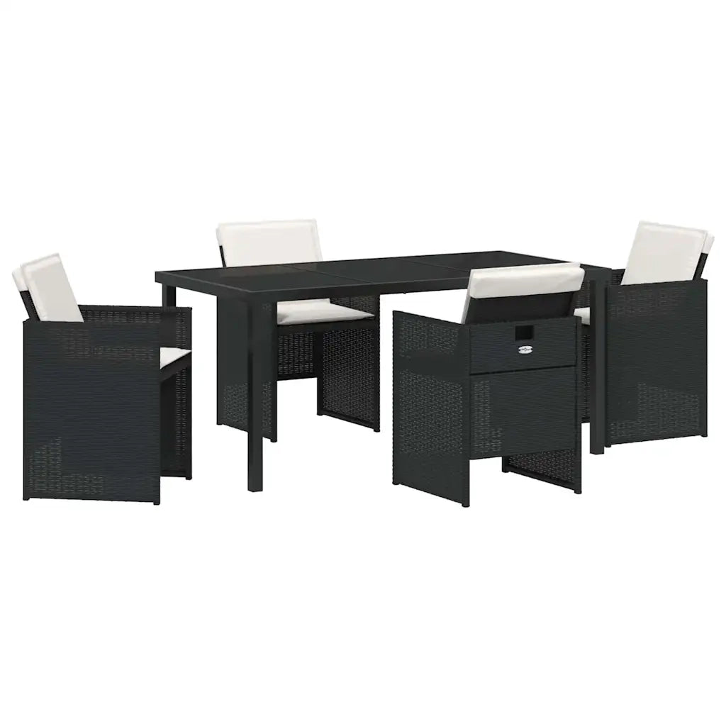 Set da Pranzo per Giardino con cuscino 5 pcs Nero polyrattan