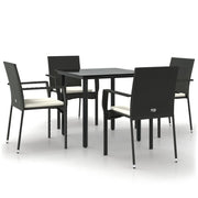 Set da Pranzo da Giardino 5 pz | Set Salotto da Giardino Nero con Cuscini in Polyrattan