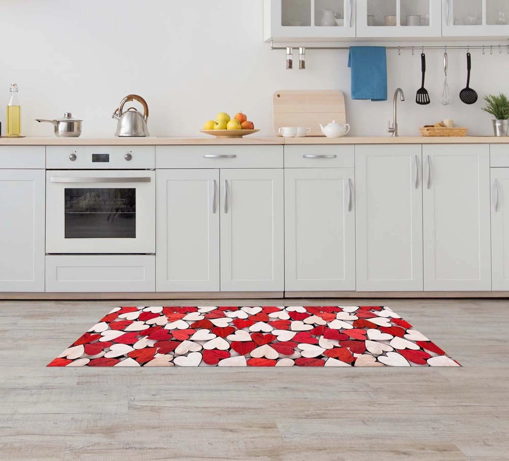 Tappeto Cucina Antiscivolo Made in Italy Passatoia Antimacchia Multiuso Corridoio Soggiorno Lavabile in Lavatrice - Mille Cuori - 50x100 cm